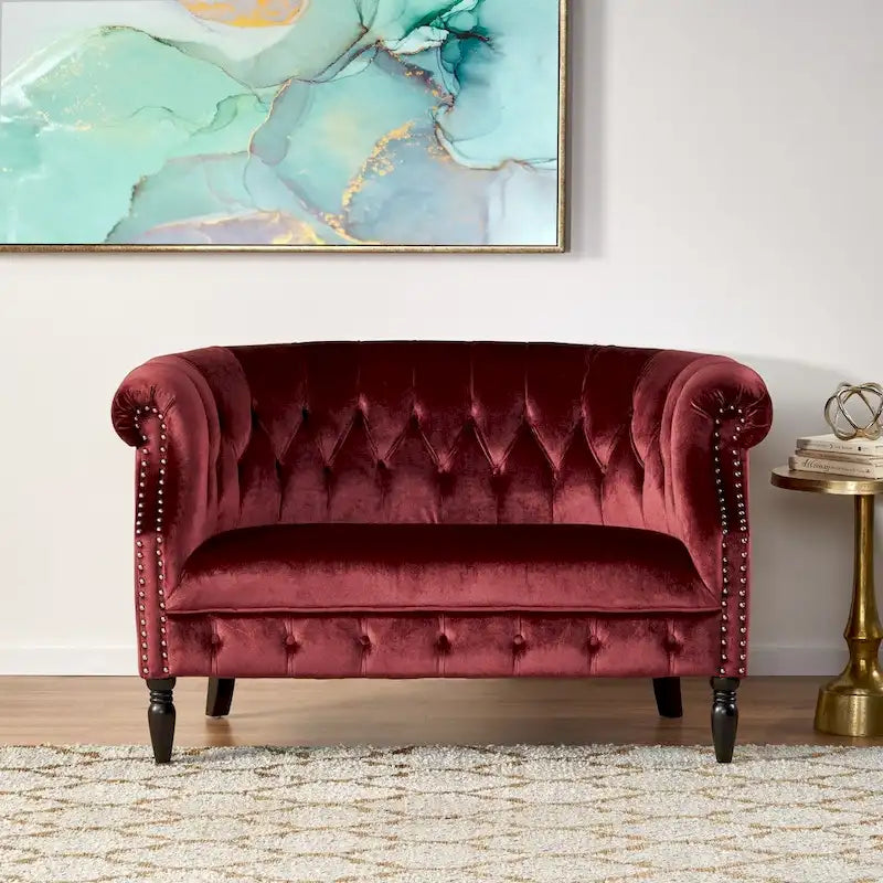 Milani Velvet Tufted Scroll Arm Loveseat by Christopher Knight Home