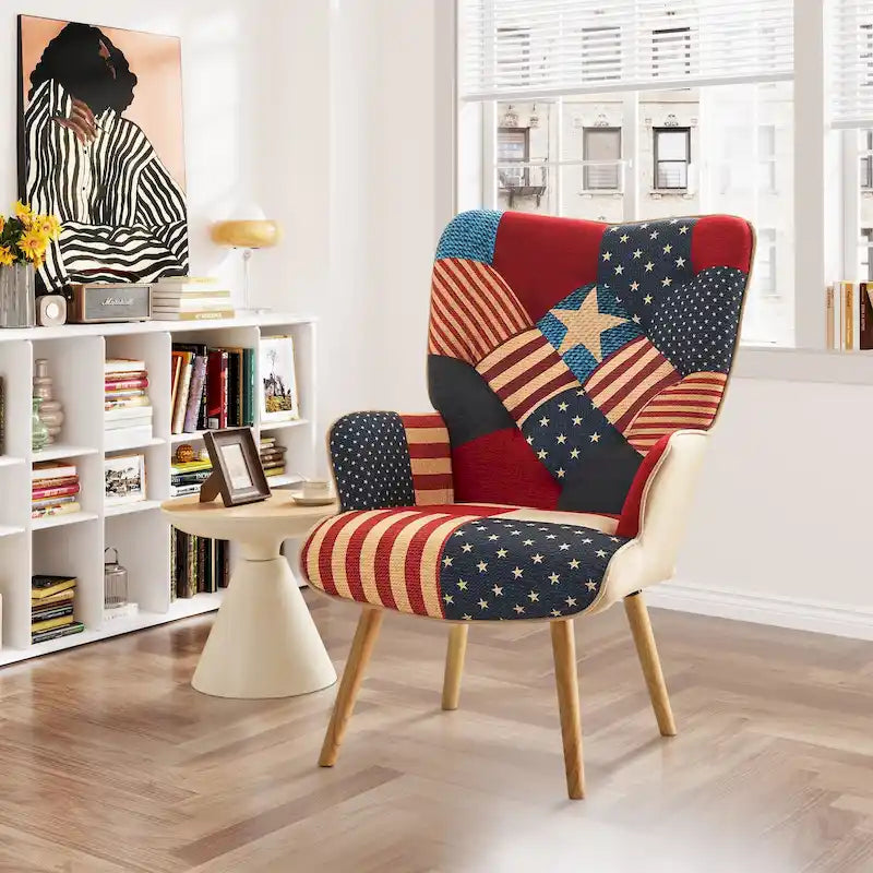 Linen Upholstered Modern Armchair Accent Chair with Wood Legs