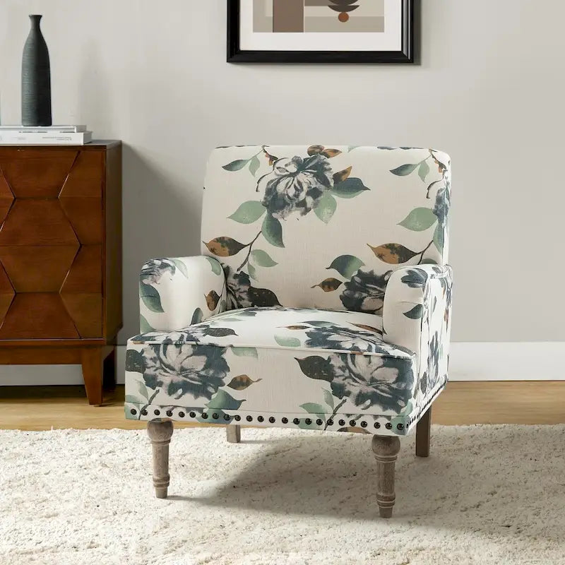 Geltrude Traditonal Floral Fabric Design Upholstered Accent Armchair with Turned Legs by HULALA HOME