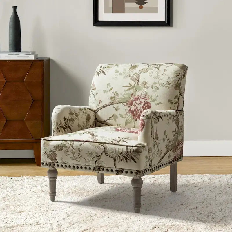 Geltrude Traditonal Floral Fabric Design Upholstered Accent Armchair with Turned Legs by HULALA HOME