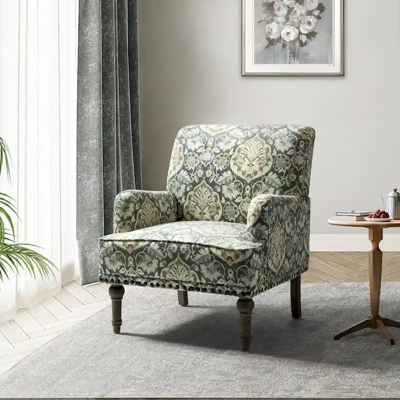 Geltrude Traditonal Floral Fabric Design Upholstered Accent Armchair with Turned Legs by HULALA HOME