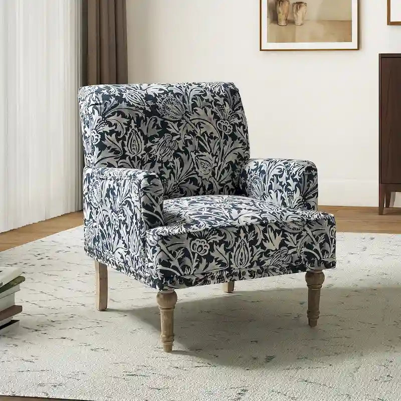 Geltrude Traditonal Floral Fabric Design Upholstered Accent Armchair with Turned Legs by HULALA HOME