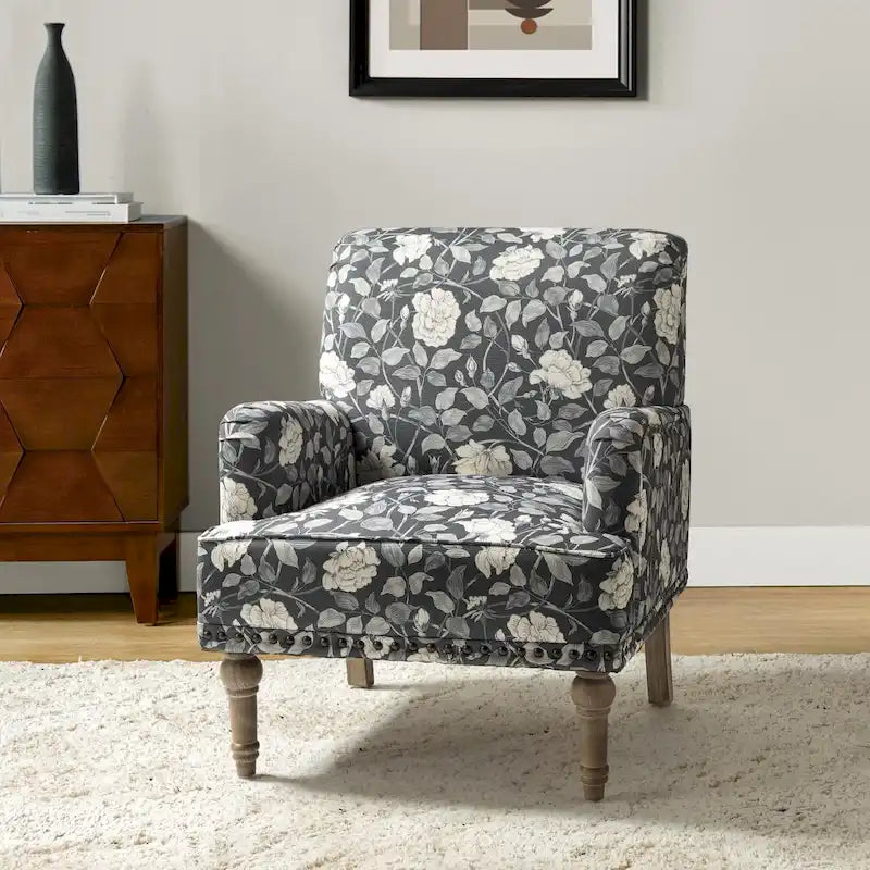 Geltrude Traditonal Floral Fabric Design Upholstered Accent Armchair with Turned Legs by HULALA HOME