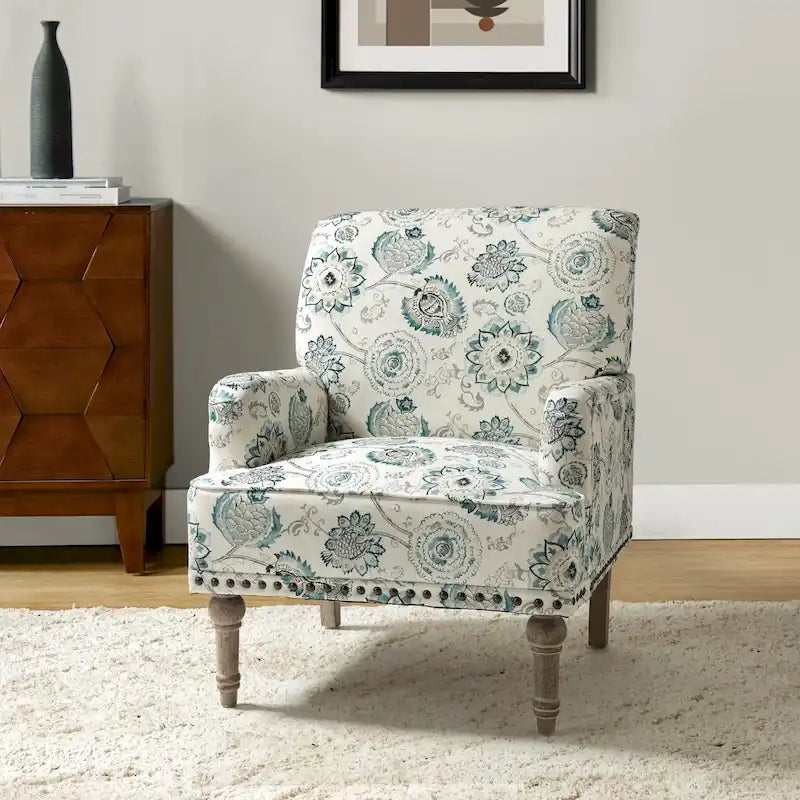 Geltrude Traditonal Floral Fabric Design Upholstered Accent Armchair with Turned Legs by HULALA HOME