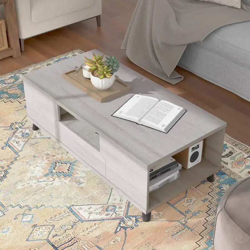 Mankx Mid-Century Modern White 47-inch 3-Shelf Coffee Table by Furniture of America