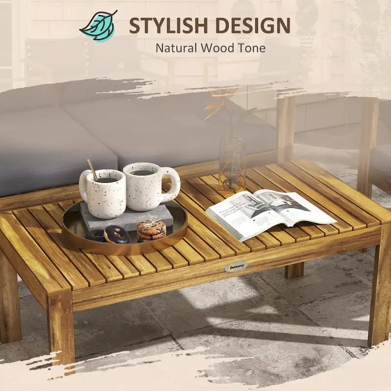 Outsunny 4 Piece Patio Furniture Set, Acacia Wood Outdoor Furniture with Cushions, Table, Backyard Lawn Porch Sofa, Natural Wood
