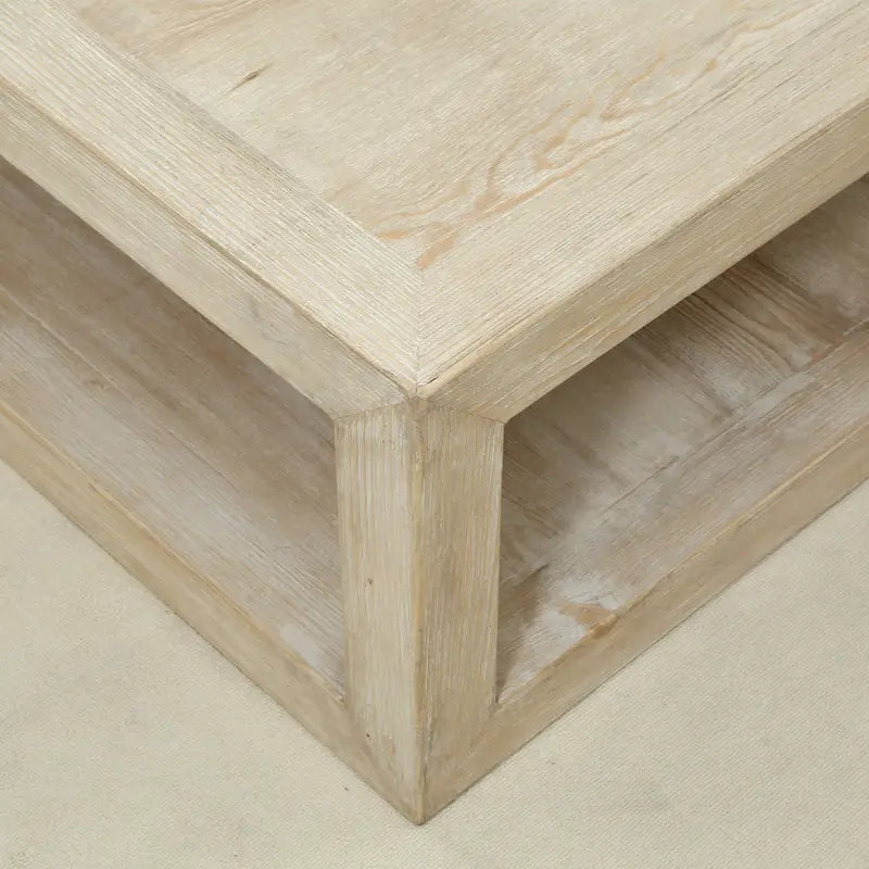Artissance Versatile Peking Grand Framed Square Coffee Table With Weathered White Wash, 50 Inch Long