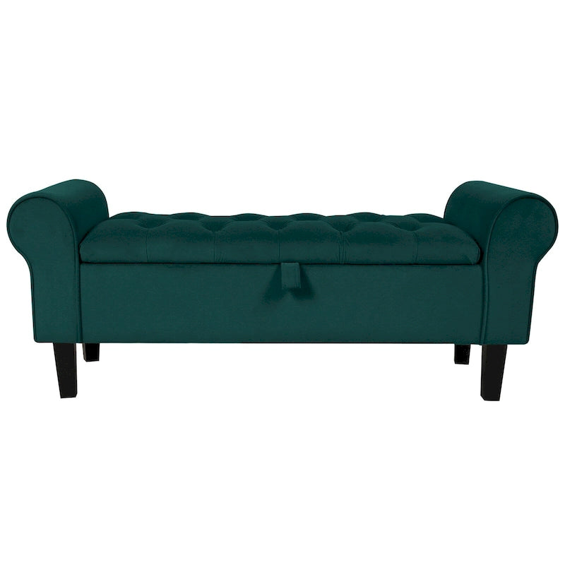 Velvet Storage Bench With Rubber Wood Legs for Bedroom