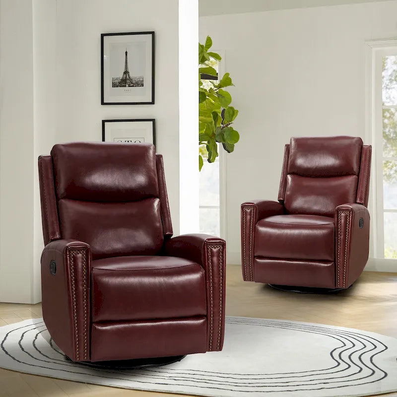 Fiacro 30.31Wide Modern Genuine Leather Wingback Swivel Rocker Recliner with Nailhead Trims, Set of 2