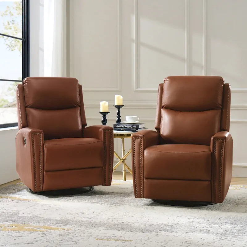 Fiacro 30.31Wide Modern Genuine Leather Wingback Swivel Rocker Recliner with Nailhead Trims, Set of 2