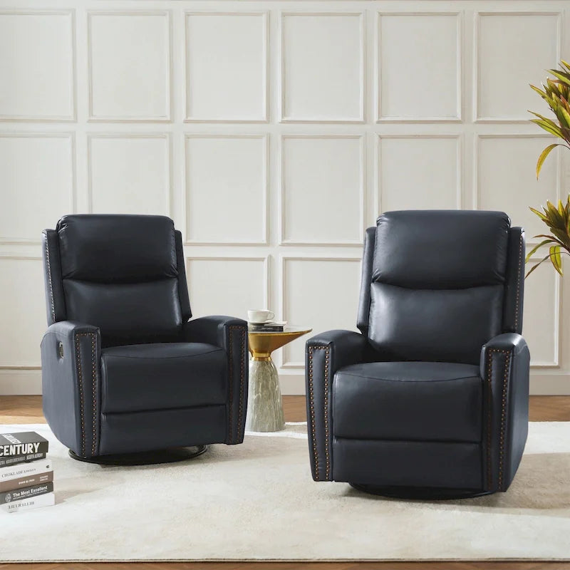 Fiacro 30.31Wide Modern Genuine Leather Wingback Swivel Rocker Recliner with Nailhead Trims, Set of 2