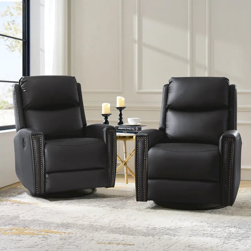 Fiacro 30.31Wide Modern Genuine Leather Wingback Swivel Rocker Recliner with Nailhead Trims, Set of 2