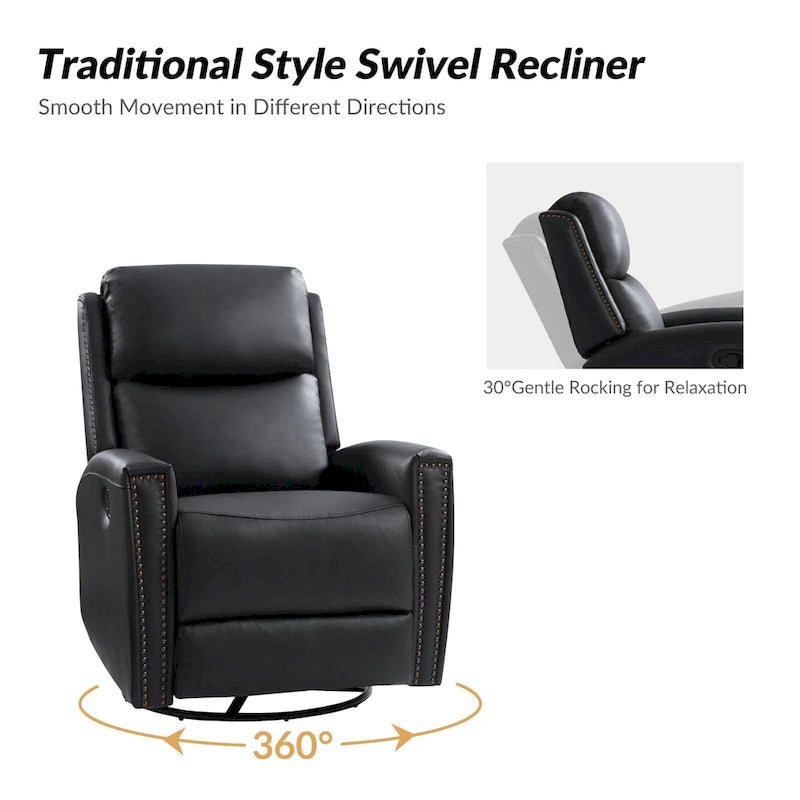 Fiacro 30.31Wide Modern Genuine Leather Wingback Swivel Rocker Recliner with Nailhead Trims, Set of 2