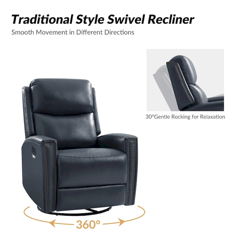 Fiacro 30.31Wide Modern Genuine Leather Wingback Swivel Rocker Recliner with Nailhead Trims, Set of 2