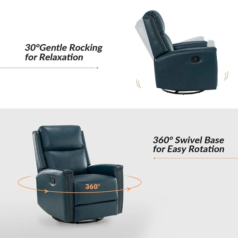 Fiacro 30.31Wide Modern Genuine Leather Wingback Swivel Rocker Recliner with Nailhead Trims, Set of 2