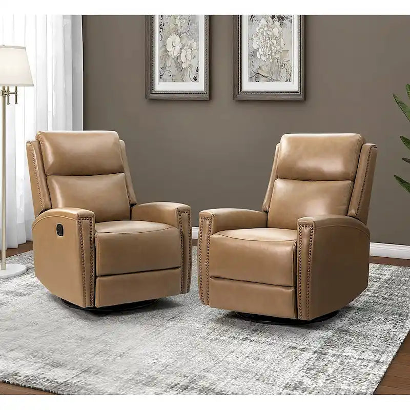 Fiacro 30.31Wide Modern Genuine Leather Wingback Swivel Rocker Recliner with Nailhead Trims, Set of 2