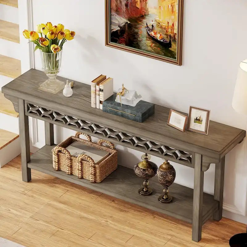 Solid Wood Sofa Table Narrow Long for Living Room Entryway