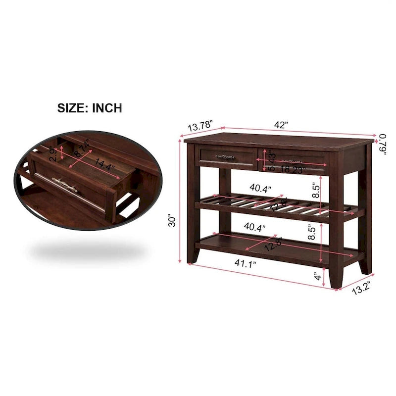 Mid-Century Style 42 Solid Wood Buffet Sideboard