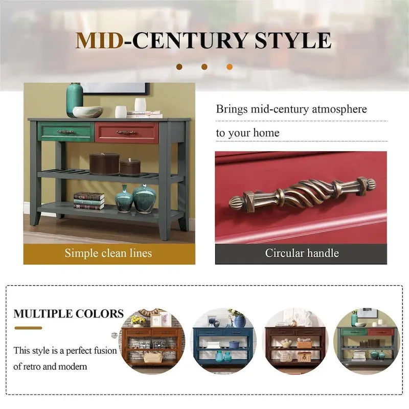 Mid-Century Style 42 Solid Wood Buffet Sideboard