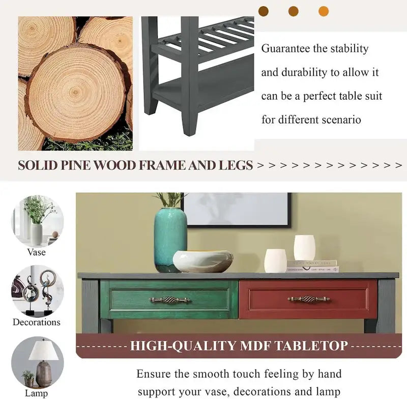 Mid-Century Style 42 Solid Wood Buffet Sideboard