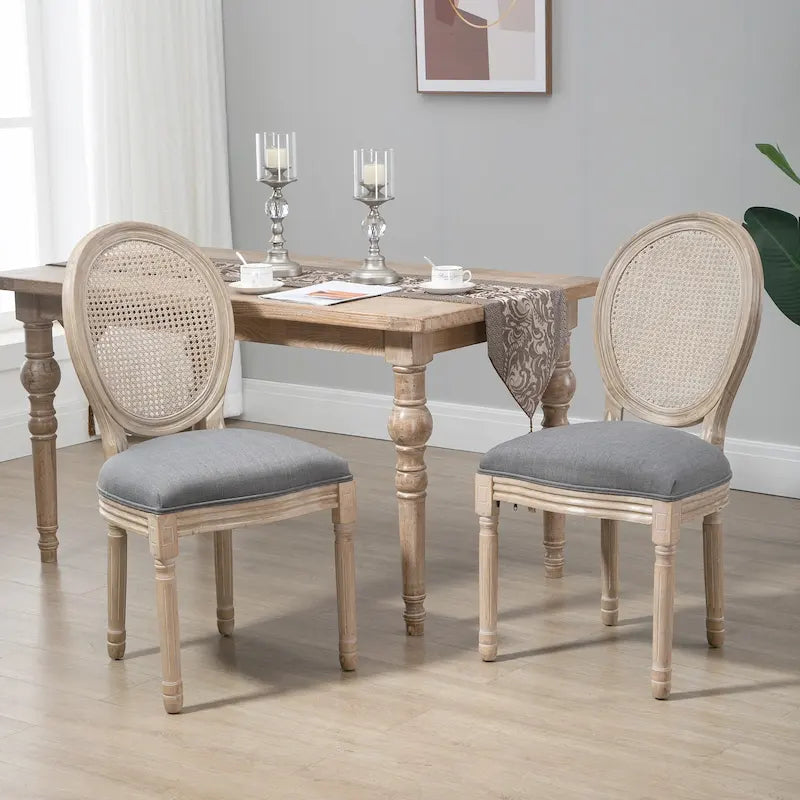 HOMCOM French-Style Upholstered Dining Chair Set, Armless Accent Side Chairs with Rattan Backrest and Linen-Touch Upholstery