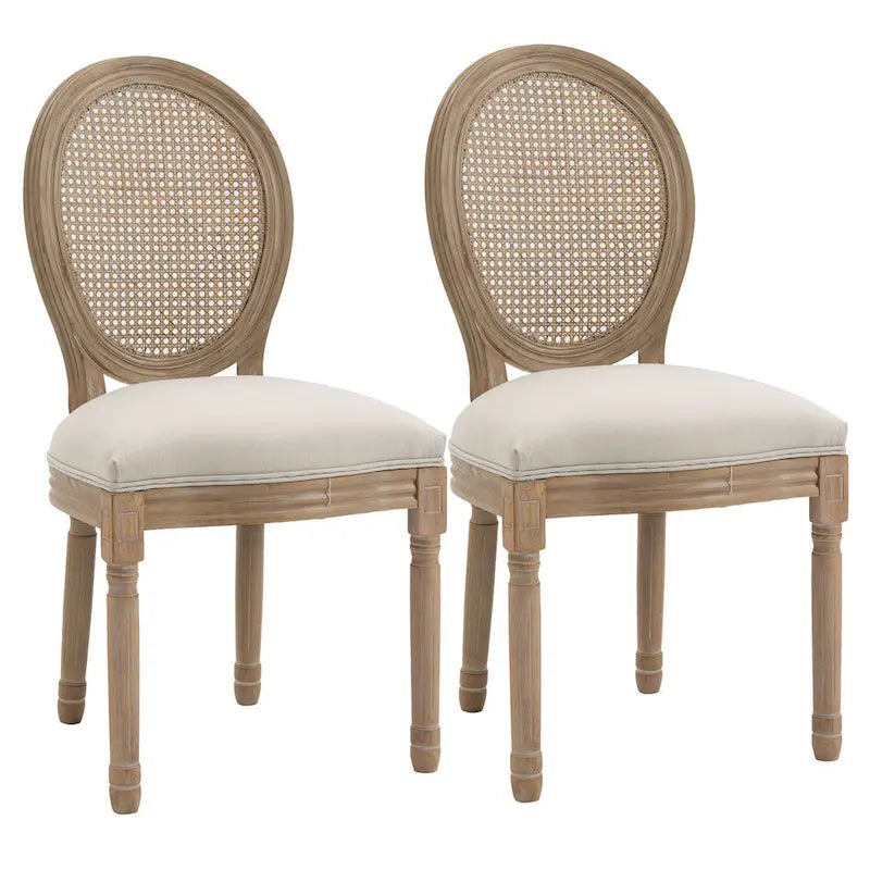 HOMCOM French-Style Upholstered Dining Chair Set, Armless Accent Side Chairs with Rattan Backrest and Linen-Touch Upholstery