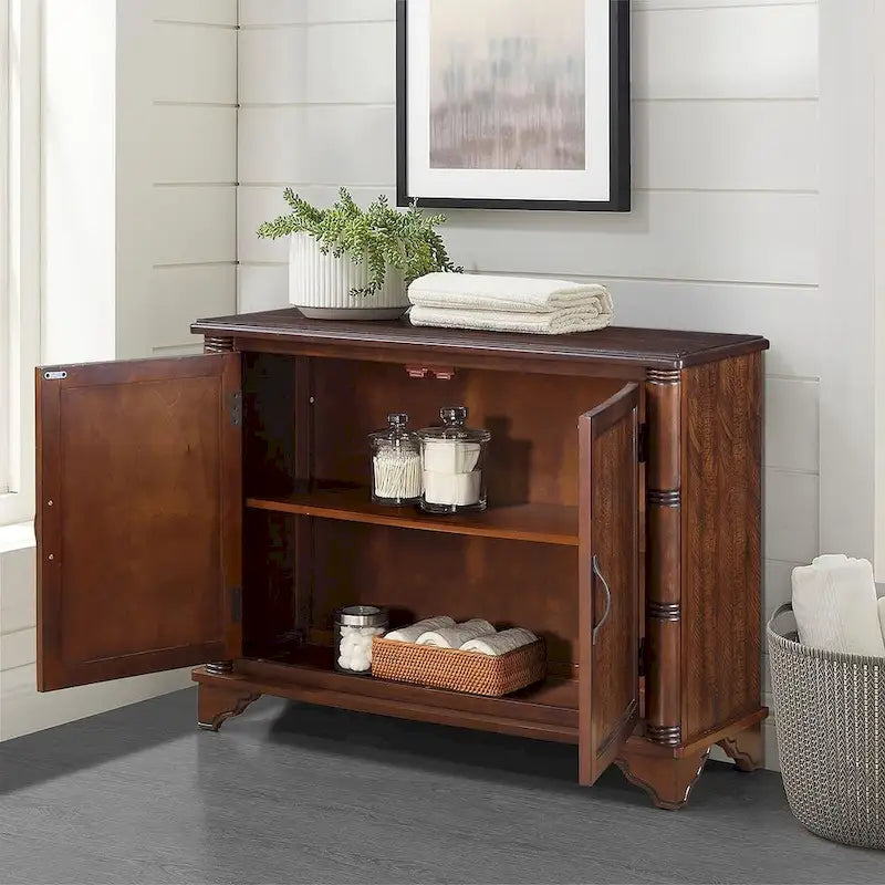 40 Pine 2 Door Storage Cabinet, Sideboard Buffet with Doors and Adjustable Shelf, Wood Entryway Chest, Cupboard