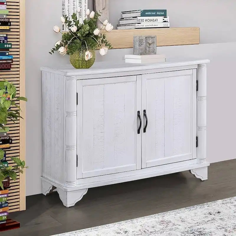 40 Pine 2 Door Storage Cabinet, Sideboard Buffet with Doors and Adjustable Shelf, Wood Entryway Chest, Cupboard