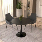 Bristol 35 Inch Mid Century Modern Round Dining Table, Wood Top & Glossy Iron Pedestal Base for Kitchen & Dining Room