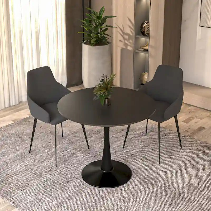 Bristol 35 Inch Mid Century Modern Round Dining Table, Wood Top & Glossy Iron Pedestal Base for Kitchen & Dining Room