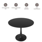 Bristol 35 Inch Mid Century Modern Round Dining Table, Wood Top & Glossy Iron Pedestal Base for Kitchen & Dining Room