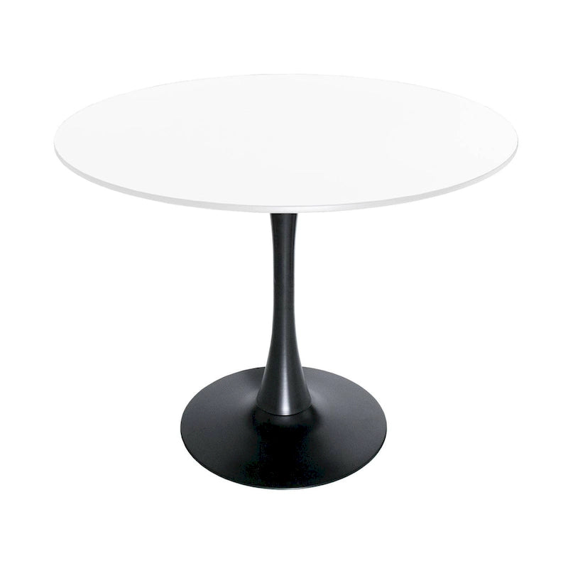 Bristol 35 Inch Mid Century Modern Round Dining Table, Wood Top & Glossy Iron Pedestal Base for Kitchen & Dining Room