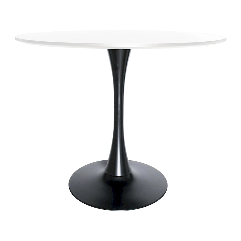 Bristol 35 Inch Mid Century Modern Round Dining Table, Wood Top & Glossy Iron Pedestal Base for Kitchen & Dining Room