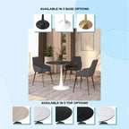 Bristol 35 Inch Mid Century Modern Round Dining Table, Wood Top & Glossy Iron Pedestal Base for Kitchen & Dining Room