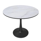 Bristol 35 Inch Mid Century Modern Round Dining Table, Wood Top & Glossy Iron Pedestal Base for Kitchen & Dining Room