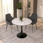 Bristol 35 Inch Mid Century Modern Round Dining Table, Wood Top & Glossy Iron Pedestal Base for Kitchen & Dining Room