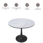 Bristol 35 Inch Mid Century Modern Round Dining Table, Wood Top & Glossy Iron Pedestal Base for Kitchen & Dining Room