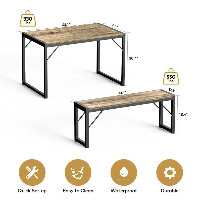 55Dinning Room Table Set for 4-63 Piece Industrial Dining Table Set with 2 Bench for Kitchen