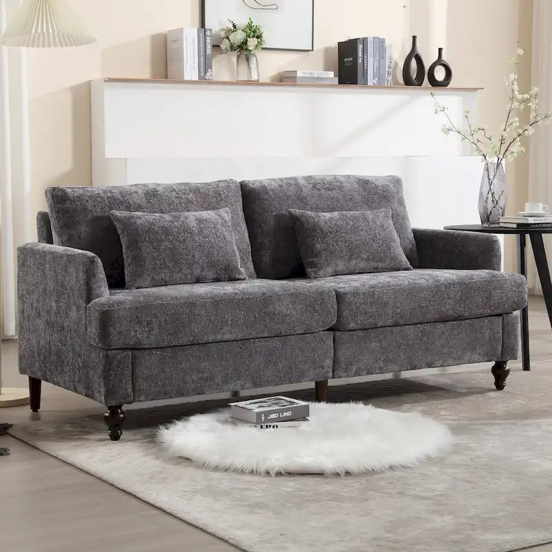 HOMEFUN Chenille Upholstered Mid Century Modern Wood Frame Loveseat for Living Room