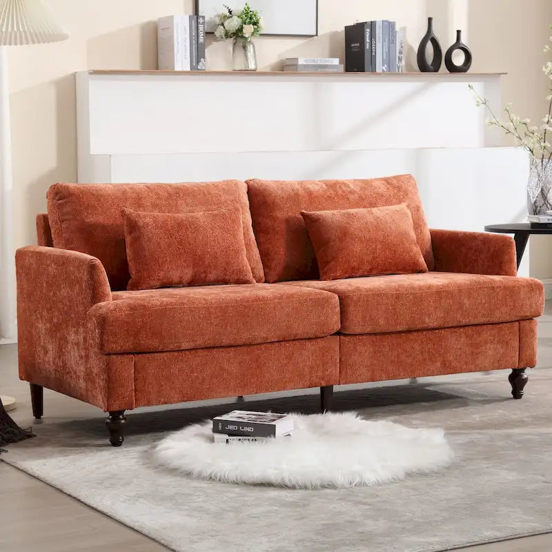 HOMEFUN Chenille Upholstered Mid Century Modern Wood Frame Loveseat for Living Room