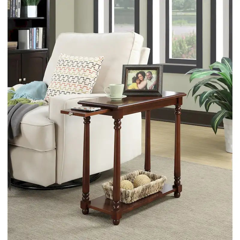 Convenience Concepts French Country Regent Chairside End Table with Pull-Out Shelf
