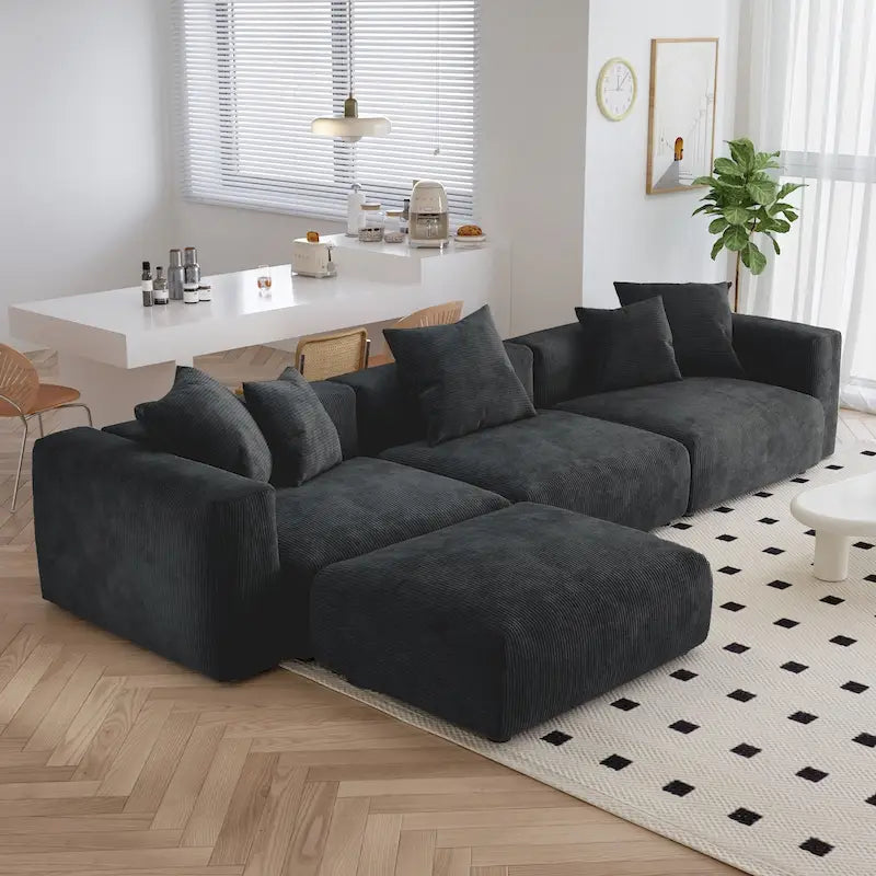 Modern Corduroy Upholstered Sofa, 4-seater, L-Shaped Sectional Sofa