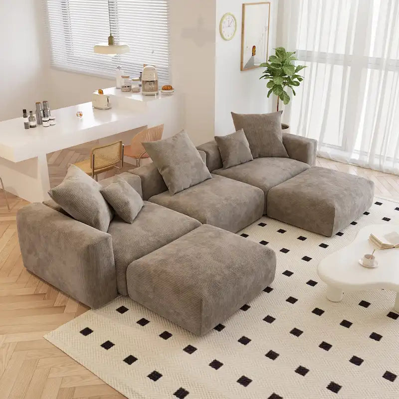 Modern Corduroy Upholstered Sofa, 4-seater, L-Shaped Sectional Sofa