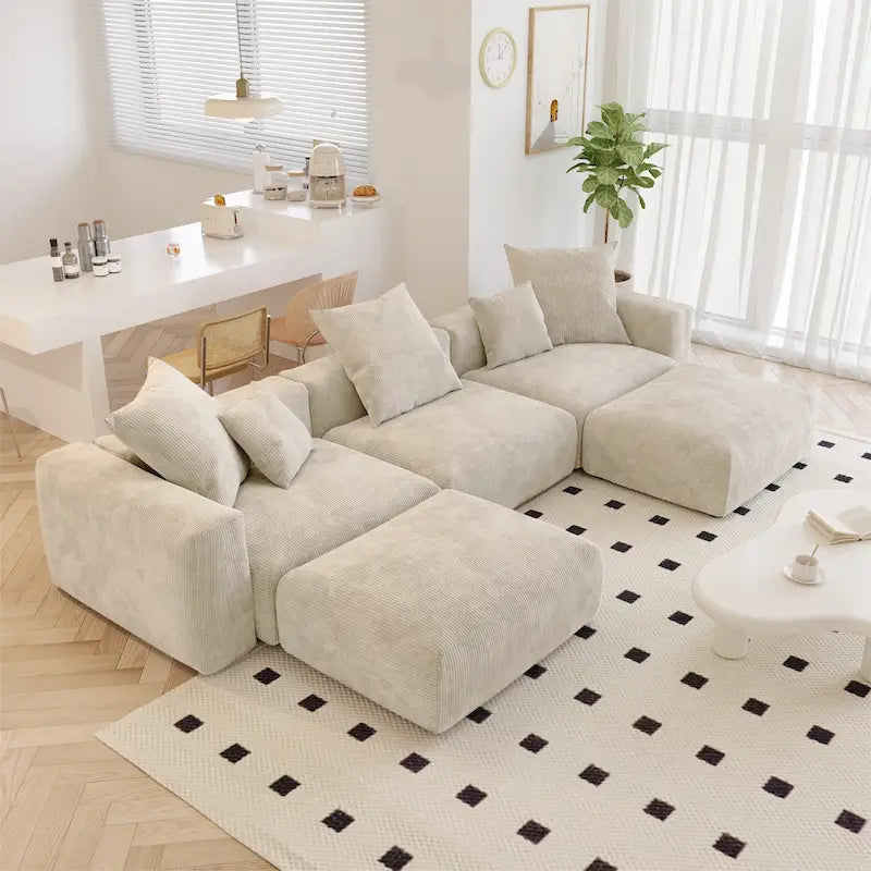 Modern Corduroy Upholstered Sofa, 4-seater, L-Shaped Sectional Sofa