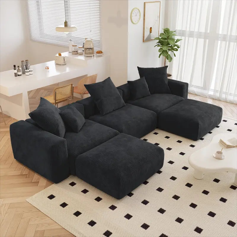 Modern Corduroy Upholstered Sofa, 4-seater, L-Shaped Sectional Sofa