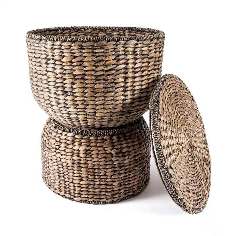 happimess Bhola 18 Hourglass Handwoven Hyacinth Storage Accent Table with Lid