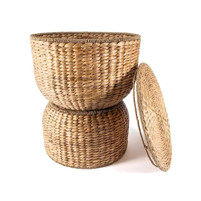 happimess Bhola 18 Hourglass Handwoven Hyacinth Storage Accent Table with Lid