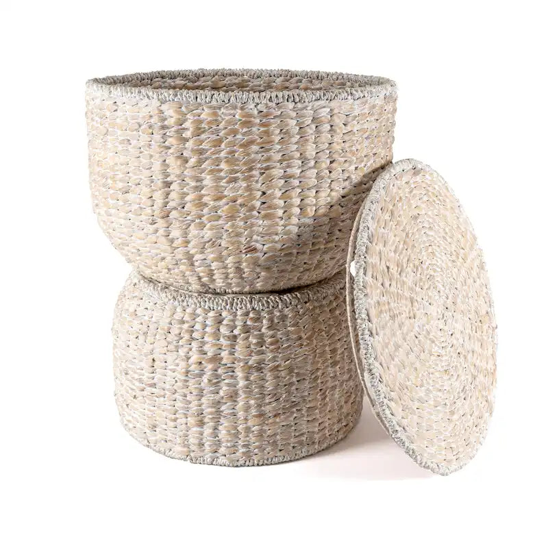 happimess Bhola 18 Hourglass Handwoven Hyacinth Storage Accent Table with Lid