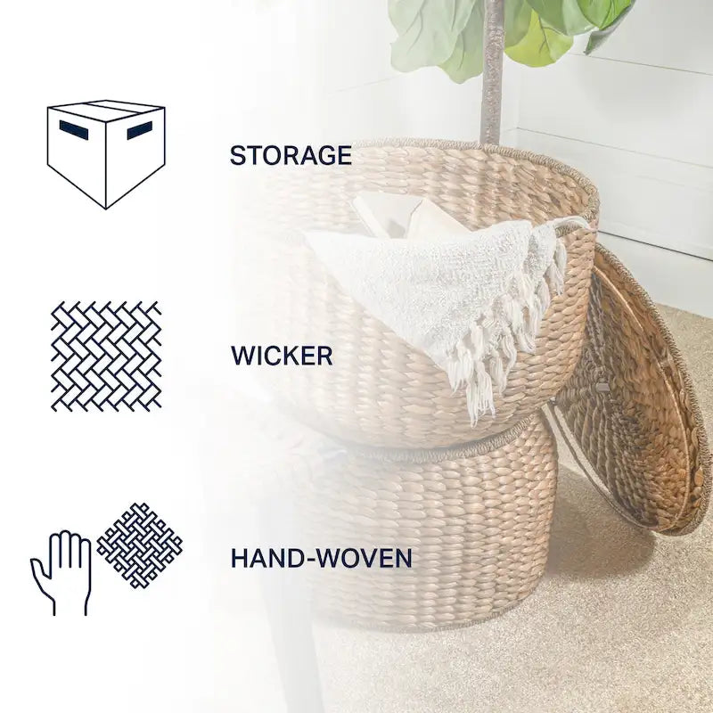 happimess Bhola 18 Hourglass Handwoven Hyacinth Storage Accent Table with Lid
