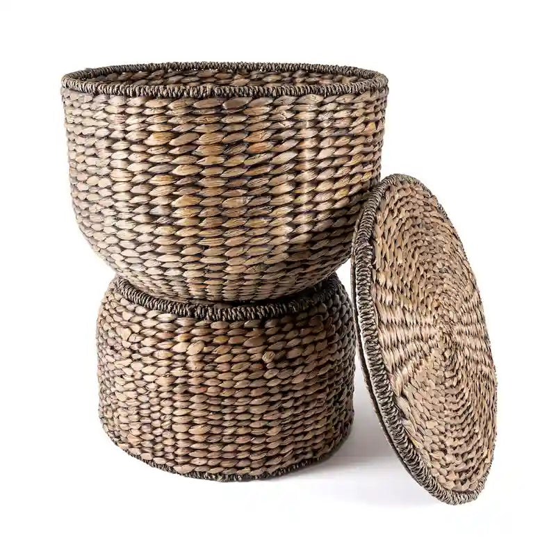 happimess Bhola 18 Hourglass Handwoven Hyacinth Storage Accent Table with Lid